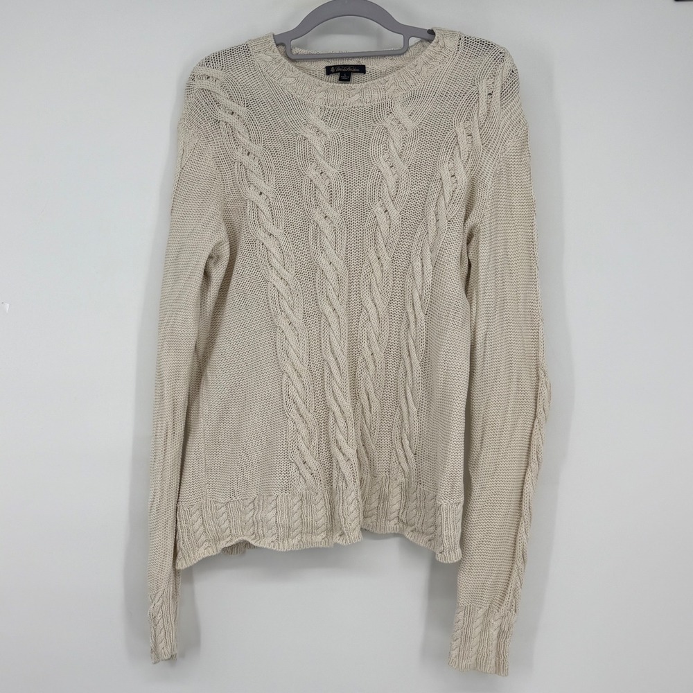 Brooks Brothers Silk Cotton Cable Knit Sweater Womens Large Cream Off White L